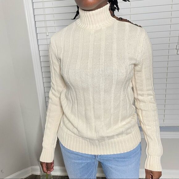 Revolve Ralph Lauren Jeans Ribbed Cream Turtleneck Sweater - Picture 2 of 15